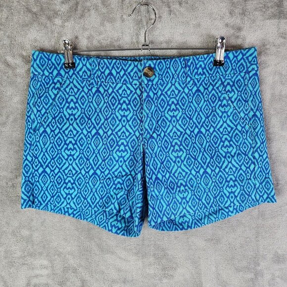 Womens American Eagle Shorts Teal Blue Geometric Design Midi Stretch Size 10 - Picture 1 of 12